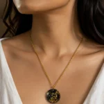 Handmade Black & Gold Round Pendant Necklace – Elegant Statement Jewelry