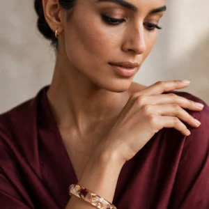 Elegant Clear Resin Bangle with Gold & Pink Floral Accents – Handmade Style Bracelet